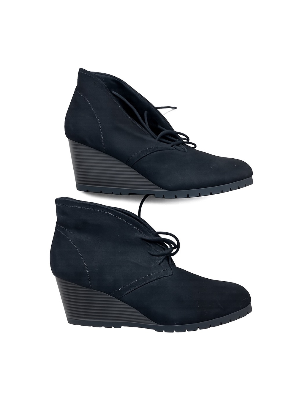 Time and Tru Womens Size 9 Black Faux Suede Wedge Ankle Booties Lace Up Shoes